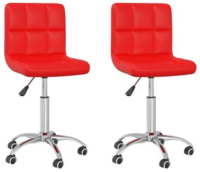 Καρέκλες Τραπεζαρίας Περιστρεφόμενες 2 τεμ Κόκκινες Συνθ. Δέρμα - Κόκκινο