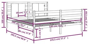 vidaXL Πλαίσιο Κρεβατιού Μαύρο 140 x 200 εκ. από Μασίφ Ξύλο Πεύκου