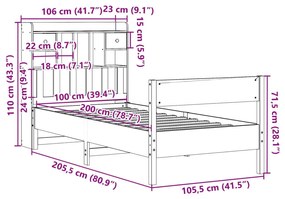 Κρεβάτι Βιβλιοθήκη Χωρίς Στρώμα 100x200 εκ. Μασίφ Ξύλο Πεύκο - Λευκό