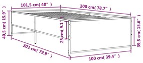 Πλαίσιο Κρεβατιού Μαύρο 100x200 εκ. Επεξ. Ξύλο &amp; Μέταλλο - Μαύρο