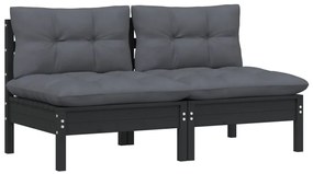 vidaXL Καναπές Κήπου Διθέσιος από Μασίφ Ξύλο Πεύκου με Ανθρακί Μαξιλάρια