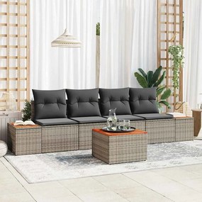 vidaXL Σετ Καναπέ Κήπου με μαξιλάρι 5 pcs Γκρι Πολυ ράταν