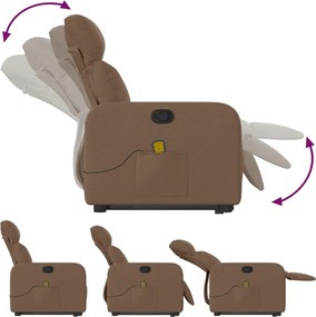 vidaXL Πολυθρόνα Μασάζ Ανακλινόμενη με Ανύψωση Καφέ Υφασμάτινη