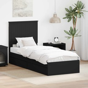 vidaXL Κρεβάτι Αποθήκης Μαύρο 75 x 190 cm Επεξεργασμένο Ξύλο