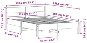 Σκελετός Κρεβ. Χωρίς Στρώμα Καφέ Κεριού 135x190 εκ Μασίφ Πεύκο - Καφέ