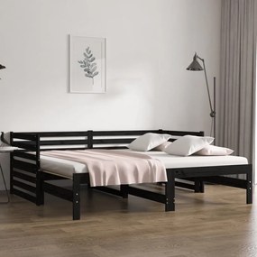 Καναπές Κρεβάτι Συρόμενος Μαύρος 2x(80x200) εκ. από Μασίφ Πεύκο - Μαύρο