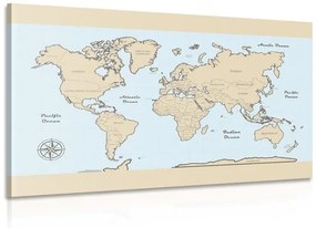 Εικόνα παγκόσμιου χάρτη με μπεζ περίγραμμα - 90x60