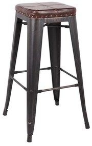 Σκαμπό Bar Relix Ε5190Ρ,10 Μεταλλικό Antique Black/Pu Σκούρο Καφέ 43x43x78cm Metal, Technoderma