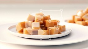 Σετ των 2 Intra Συλλεκτικό Ξύλινο Παζλ Plywood 4mm - Κύβοι καραμέλας σε ένα άσπρο πιάτο Σε Ξύλινο Κουτί - Διαστάσεις: 10x10 cm – 25 κομμάτια