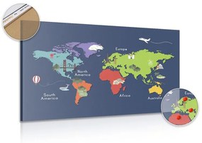 Εικόνα στον παγκόσμιο χάρτη φελλού με ορόσημα - 90x60  wooden