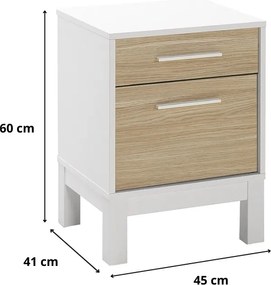 Κομοδίνο London Megapap χρώμα λευκό - oak 45x41x60εκ.