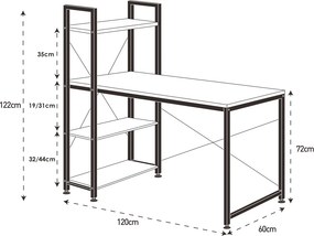 HOME USE γραφείο HUH-0249 με ραφιέρα, 120x60x122cm, καφέ/μαύρο