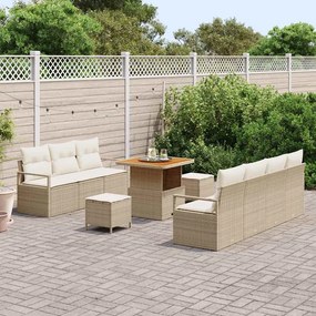 vidaXL Σετ Καναπέ Κήπου με μαξιλάρι 10 pcs Μπεζ Πολυ ράταν