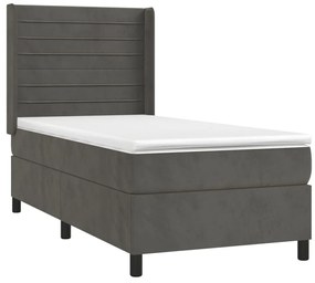 Κρεβάτι Boxspring με Στρώμα Σκούρο Γκρι 80x200 εκ. Βελούδινο - Γκρι