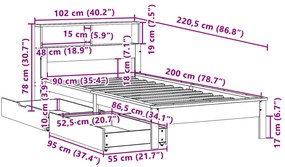 Κρεβάτι Βιβλιοθήκη Χωρίς Στρώμα 90x200 εκ Μασίφ Ξύλο Πεύκου - Λευκό