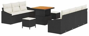 vidaXL Σετ Καναπέ Κήπου με μαξιλάρι 10 pcs Μαύρο Πολυ ράταν