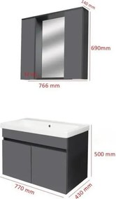 Stewehome Σετ Μπάνιου με Νιπτήρα &amp;amp; Καθρέπτη Ματ Ανθρακί MDF 80x60x45 cm