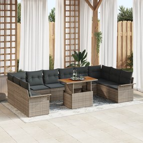 vidaXL Σετ κήπου 11 τεμαχίων  με μαξιλάρια Γκρι Πολυκαρβόνιο Ακακία