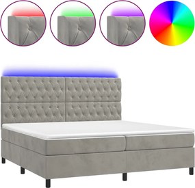 vidaXL Κρεβάτι Boxspring με Στρώμα &amp; LED Αν.Γκρι 200x200 εκ. Βελούδινο