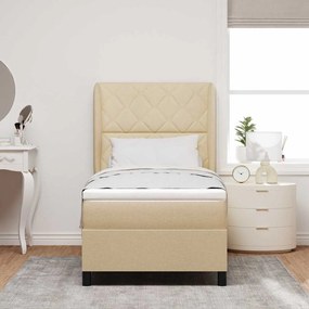 vidaXL Κρεβάτι με ελατήρια με στρώμα Κρεμ 90 x 200 cm ύφασμα