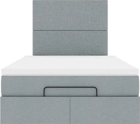 VidaXL Οθωμανικό κρεβάτι με στρώμα & LEDs Ανοιχτό γκρι Ύφασμα