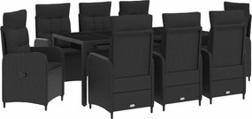 vidaXL Σετ Εξωτερικής Τραπέζης 9 pcs Μαύρο 190 x 90 x 75 cm