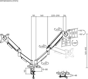 POWERTECH βάση γραφείου για 2x οθόνες PT-1425, 17-32", έως 9kg