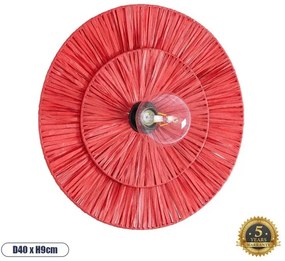 COLOMBO 02282 Boho Επιτοίχιο Φωτιστικό Απλίκα Μονόφωτο 1 x E27 IP20 Κόκκινη Ράφια-Μ40 x Π40 x Υ9cm Globostar-2282-Κόκκινο 2282