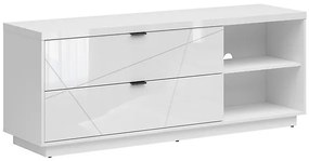 Τραπέζι Tv Boston CE104, Άσπρο, Γυαλιστερό λευκό, Αριθμός συρταριών: 2, 156x61x43cm, 43 kg | Epipla1.gr