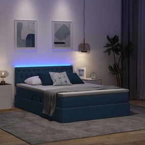 vidaXL LED Κρεβάτι αποθήκευσης με στρώμα Μπλε 140 x 200 cm Ύφασμα