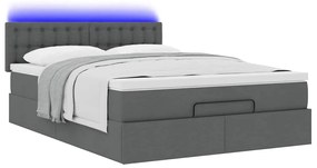 vidaXL Οθωμανικό κρεβάτι με στρώμα & LEDs Σκούρο γκρι 140x190cm Ύφασμα