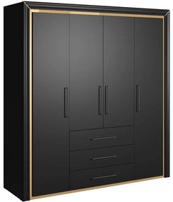 Ντουλάπα Τετράφυλλη Arano 162604099 199x61x214cm Black-Gold Τετράφυλλη