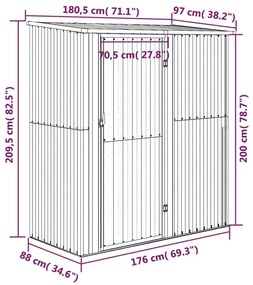 Αποθήκη Κήπου Ανθρακί 180,5 x 97 x 209,5 εκ. από Γαλβαν. Ατσάλι - Ανθρακί