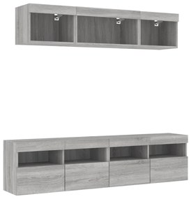 vidaXL Έπιπλα Τοίχου Τηλεόρασης 5 τεμ. LED Γκρι Sonoma από Επεξ. Ξύλο