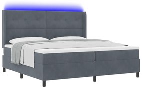 vidaXL Κρεβάτι με Στρώμα & LED Γκρι Σκοτεινό 200x200 εκ. Βελούδο