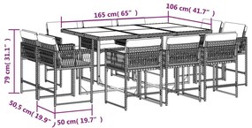 Σετ Τραπεζαρίας Κήπου 11 Τεμαχίων Γκρι Συνθ. Ρατάν με Μαξιλάρια - Γκρι