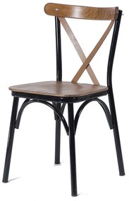 Καρέκλα με Χ ξύλινη πλάτη και κάθισμα και μεταλλικό σκελετό - Μέταλλο - 783-0065