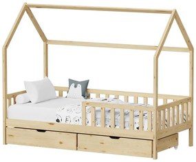 Κρεβάτι παιδικό Piccolo τύπου Montessori με 2 συρτάρια ξύλο πεύκου φυσικό 90x190 εκ. 90x190x160.5 εκ.