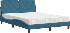 vidaXL Κρεβάτι με Στρώμα Μπλε 140x200 εκ. Βελούδινο