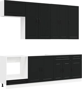 vidaXL Μονάδα κουζίνας PORTO 8 pcs Μαύρο Επεξεργασμένο Ξύλο