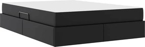 vidaXL Κρεβάτι με αποθηκευτικό χώρο και στρώμα 2 pcs Μαύρο Δέρμα