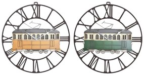 Ρολόι Τοίχου DKD Home Decor 49,5 x 3,5 x 48 cm Μέταλλο Πράσινο Κίτρινο Vintage Τρένο (x2)