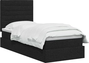 vidaXL LED Κρεβάτι αποθήκευσης με στρώμα Μαύρο 90 x 190 cm Ύφασμα
