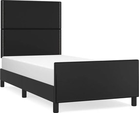 vidaXL Πλαίσιο Κρεβατιού με Κεφαλάρι Μαύρο90x200εκ. από ΣυνθετικόΔέρμα
