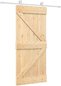 vidaXL Συρόμενη Πόρτα 90 x 210 cm Μασίφ Ξύλο Πεύκου Φυσικό και Λευκό