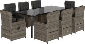 vidaXL Σετ Τραπεζαρίας Κήπου 9 τεμ. Γκρι Συνθ. Ρατάν με Μαξιλάρια