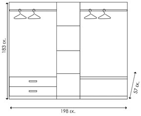 Ντουλάπα ρούχων πεντάφυλλη OLYMPUS χρώμα castillo-toro 198x57x183εκ 198x57x183 εκ.