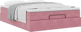 vidaXL Οθωμανικό κρεβάτι με στρώμα ροζ 140x190cm Βελούδο