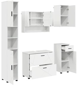 vidaXL Σετ Επίπλων Μπάνιου 5 pcs Γυαλιστερό λευκό 30 x 35 x 192 εκ.