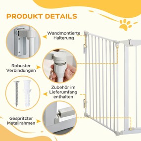 PawHut Πτυσσόμενο Πάνελ Σκύλου 180 x 74,5 cm, Πτυσσόμενο Πάνελ Πόρτας, Πάνελ Σκάλας για Σκύλους για Σκάλες, Πόρτες, Κουζίνα, Διάδρομο, 3 Πάνελ, Λευκό